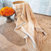 Natural Linen Throw with Black Stitching and Fringe | 145×220cm